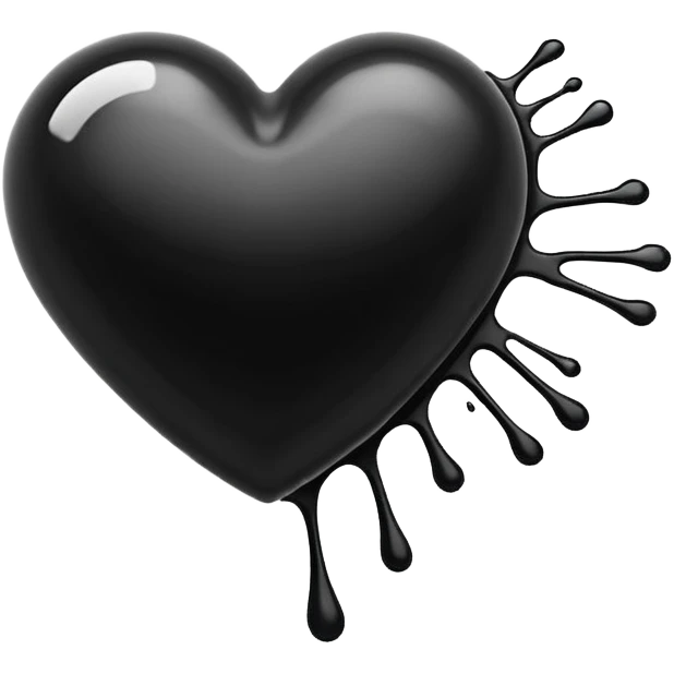 black ink heart emoji with ink streaks, isolated on white background emoji