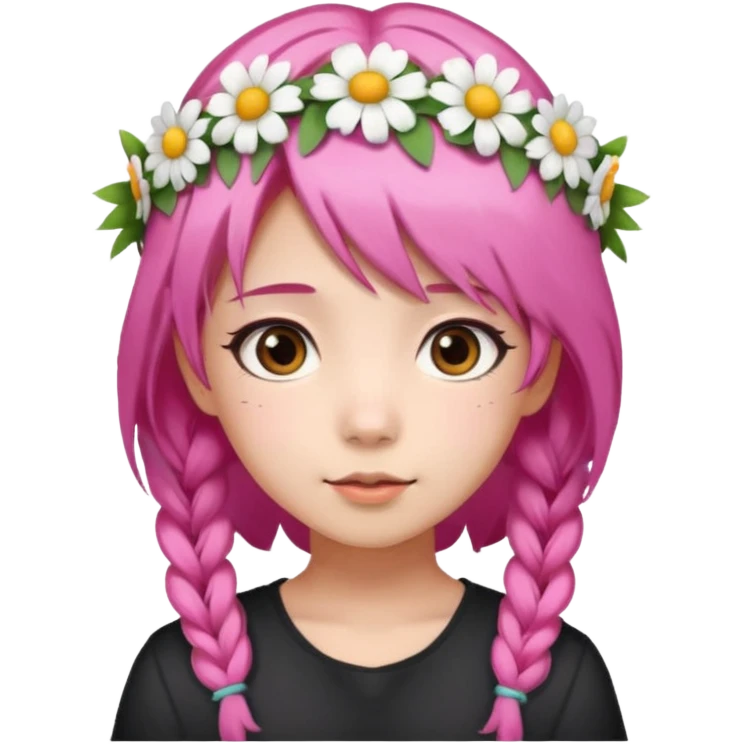 An Asian girl with  pink hair, big eyes,sweet
 emoji