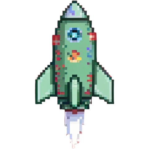 Prominent green checkmark emoji (iOS style) with a tiny rocket ship flying diagonally in the bottom right corner emoji