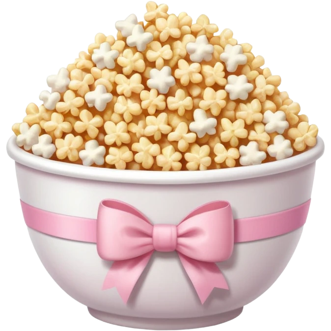 popcorn soft texture in white bowl with pink pastel bow not on top emoji
