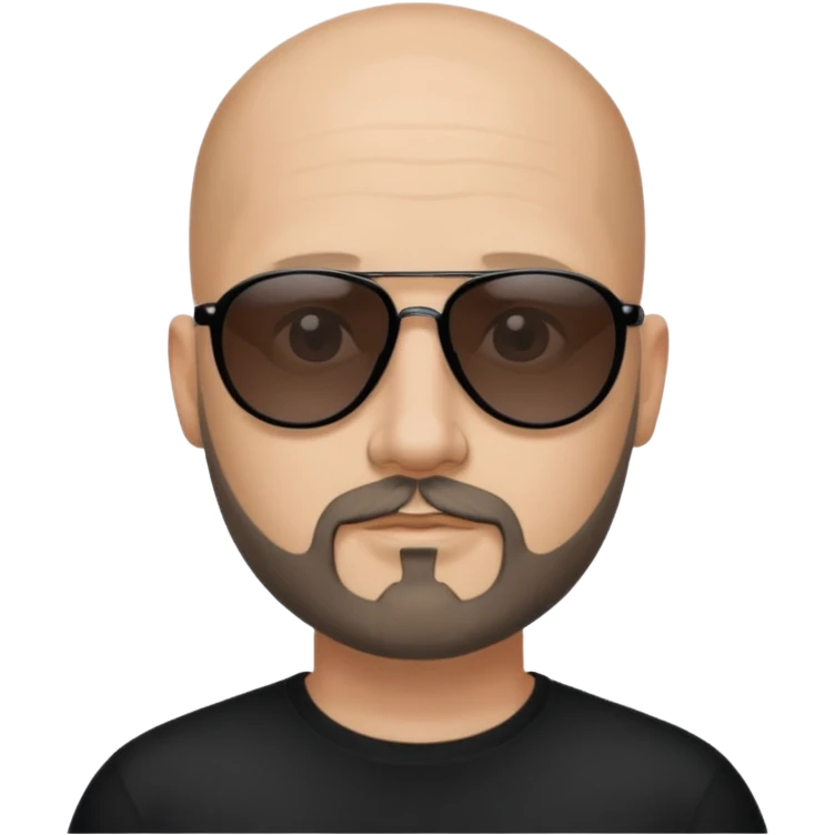 Bald man, wearing black fashion sunglasses, goatee beard emoji