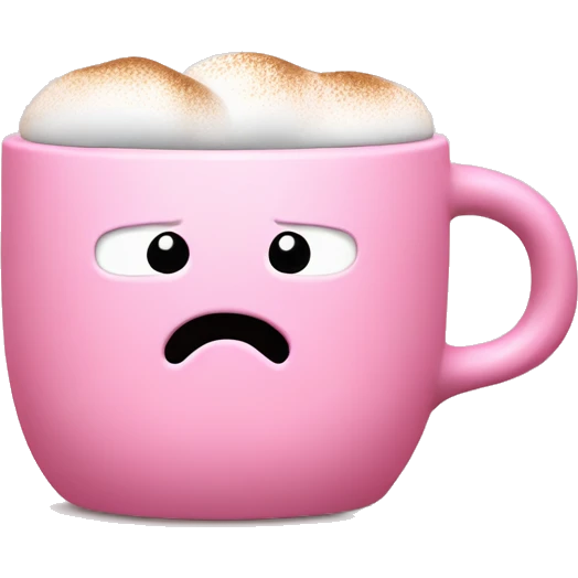 a pink plain mug without a face with one handle on the right, coffee inside it, and marshmallows without a face float in the coffee, there is nothing around emoji