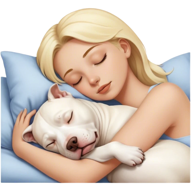 blonde girl sleeping with a white pitbull with a brown face sleeping  emoji