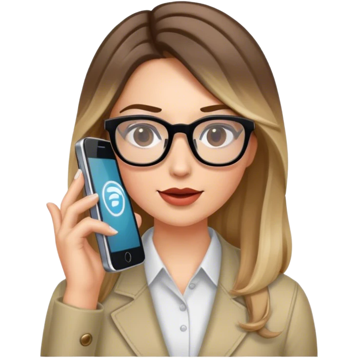 Realistic balage hair woman wearing glasses speaking on 1 cell phone emoji
