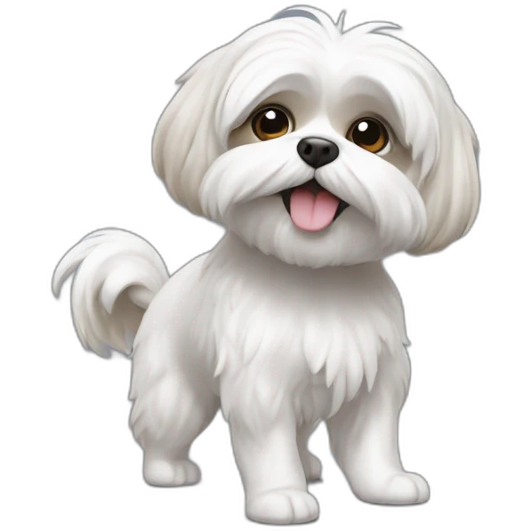 Shitzu blanc, gris et roux qui danse emoji