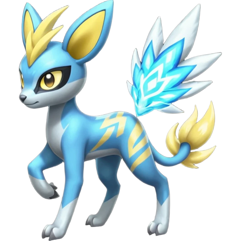 Feral Lightning-patterned Zig-zagged buzzy fuzzy Meloetta-Electrike-Zeraora-Luxray-Cobalion-Suicune-Vernid-fusion-hybrid-creature, full body  emoji