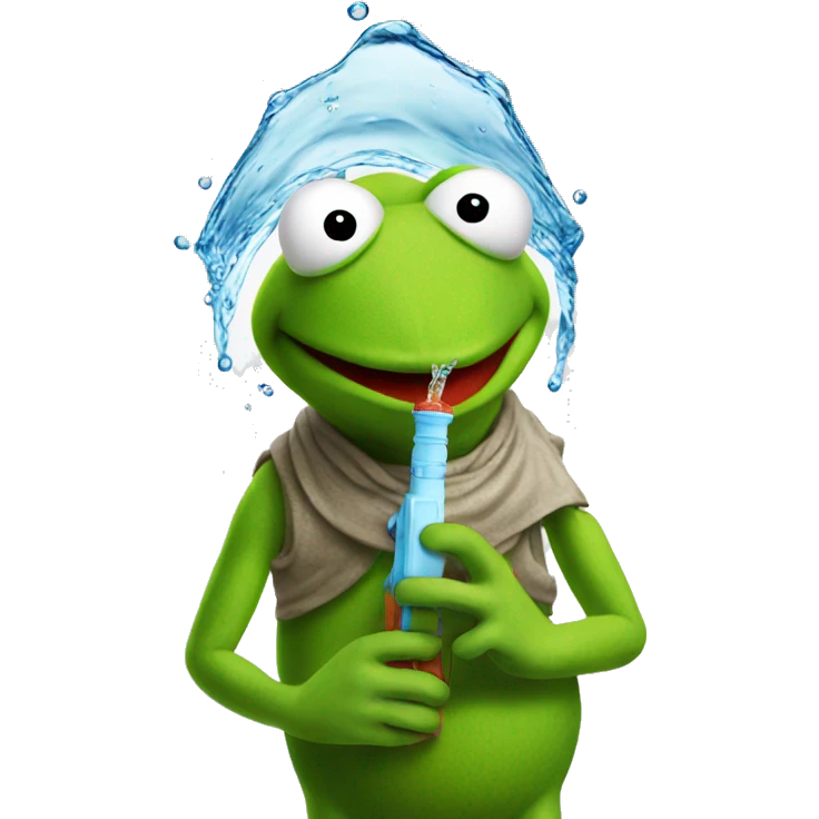 Kermit with water gun emoji