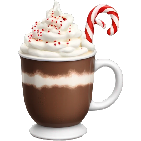 hot chocolate with whipped cream and candy cane emoji