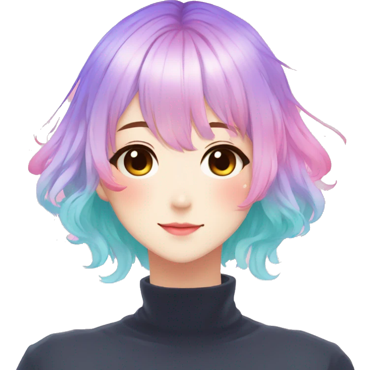 Gorgeous anime style shojo character with blushing face aesthetic and pretty colorful shiny gradient pastel hair trending style emoji