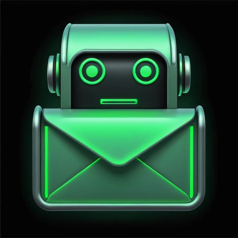 green mailbox robot icon, neon glow, black background, white envelope with code inside, centered, cyberpunk style, futuristic UI

 emoji