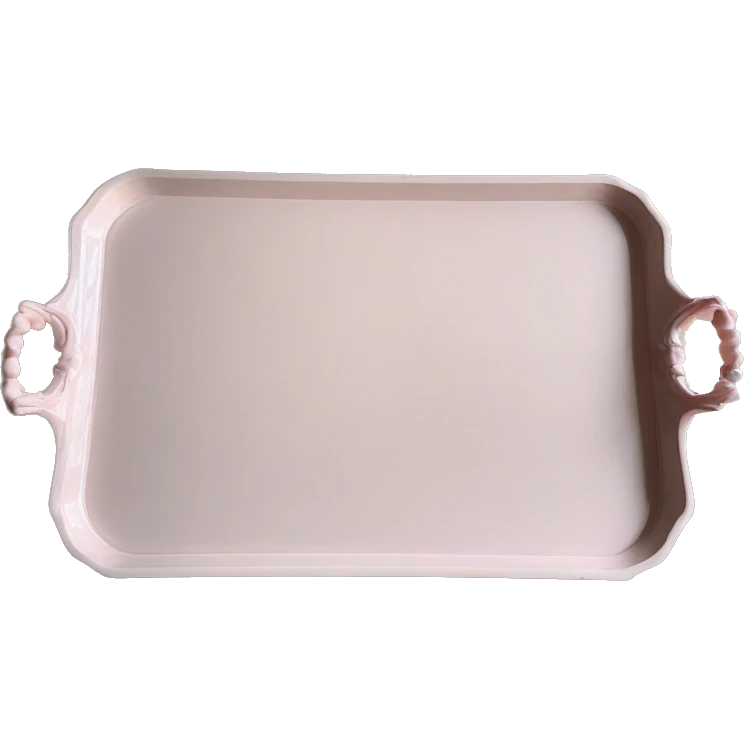 Light pink glass serving tray with handles, shabby chic style emoji
