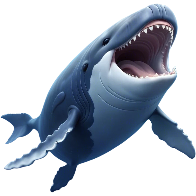 Cinematic Cute Yawning Humpback Whale Portrait Emoji, Head tilted slightly with a dramatic, wide-open yawn, showcasing a massive yet gentle blue-gray body with gently rippling baleen plates and sleepy, half-closed eyes, Simplified yet irresistibly adorable features, highly detailed, glowing with a soft, cozy marine glow, high shine, relaxed yet expressive, stylized with a dash of whimsical deep-sea charm, soft glowing outline, capturing the essence of a drowsy yet affectionate humpback whale that appears ready to drift into a deep-sea slumber! emoji