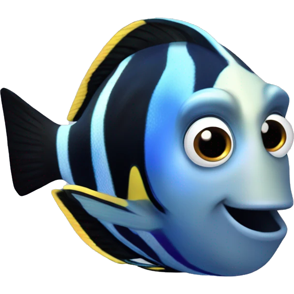 a marine fish named Blue Tang Fish focus on its coloration.  It looks like Dory in movie Finding Nemo emoji
