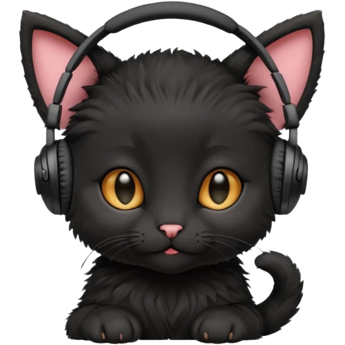 sweet black kitten in headphones emoji