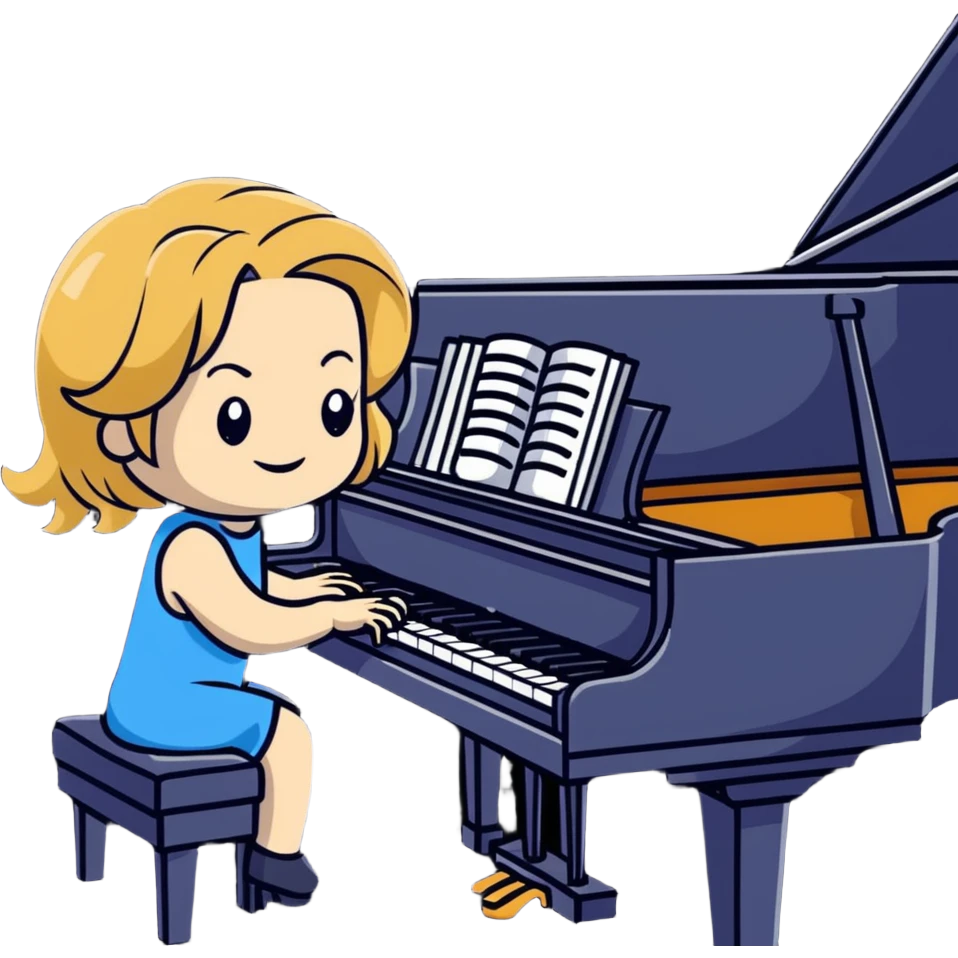 Michelle Monaghan with honey blonde hair playing piano emoji