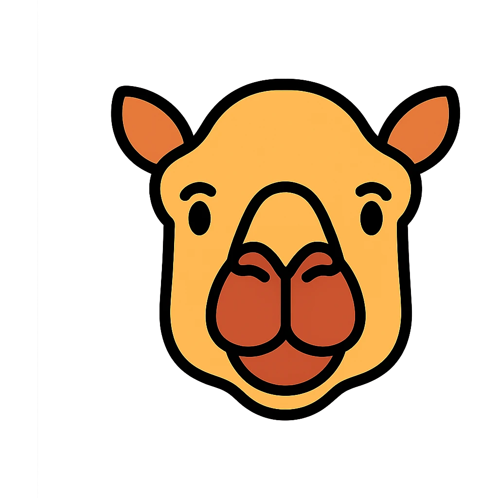 camel face, color icon style, soft shading, friendly expression, clear silhouette emoji