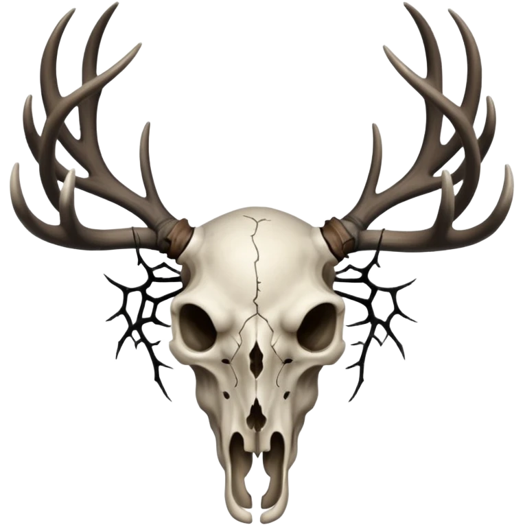 Deer skull with antlers and black spiderwebs emoji