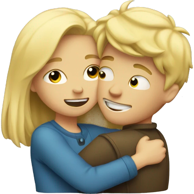 blonde girl and boy hug emoji