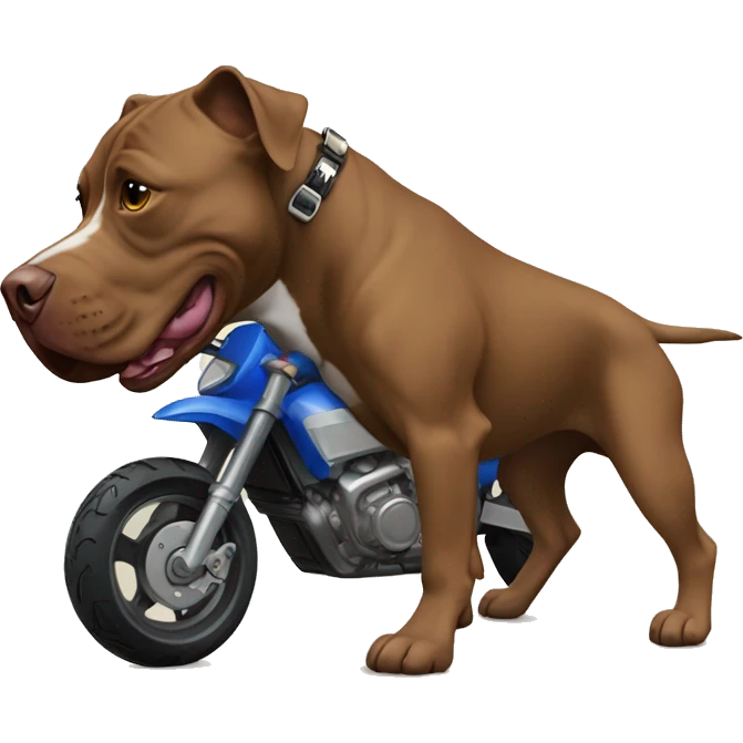 pero pitbull marron, andando en moto enduro emoji