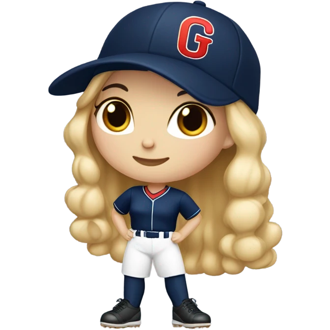 White girl with Black long hair, who wearing navy ballcap emblazoned with a red G initial and wearing baseball uniform emoji