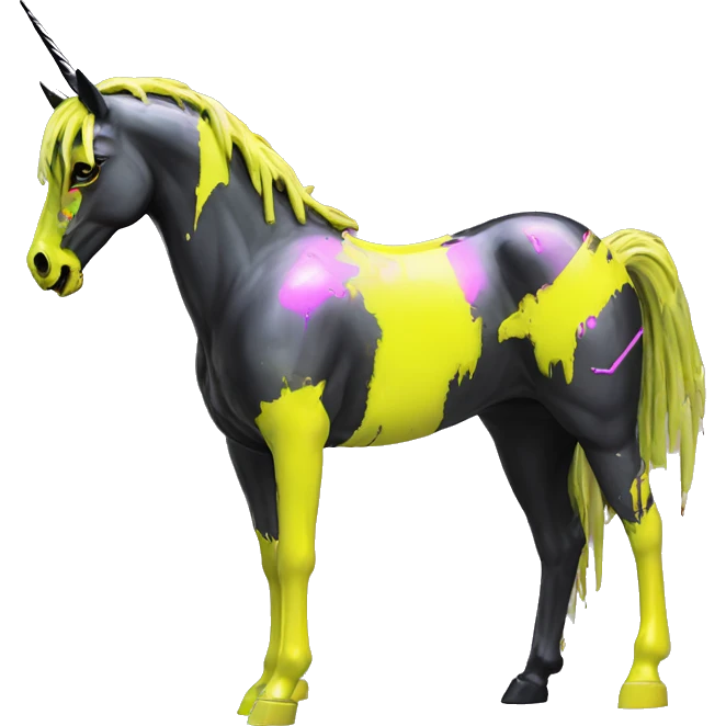 .Zombie_ Vaporwave black holographic oilslick zombie unicorn yellow caution tape graffiti Pegasus  emoji