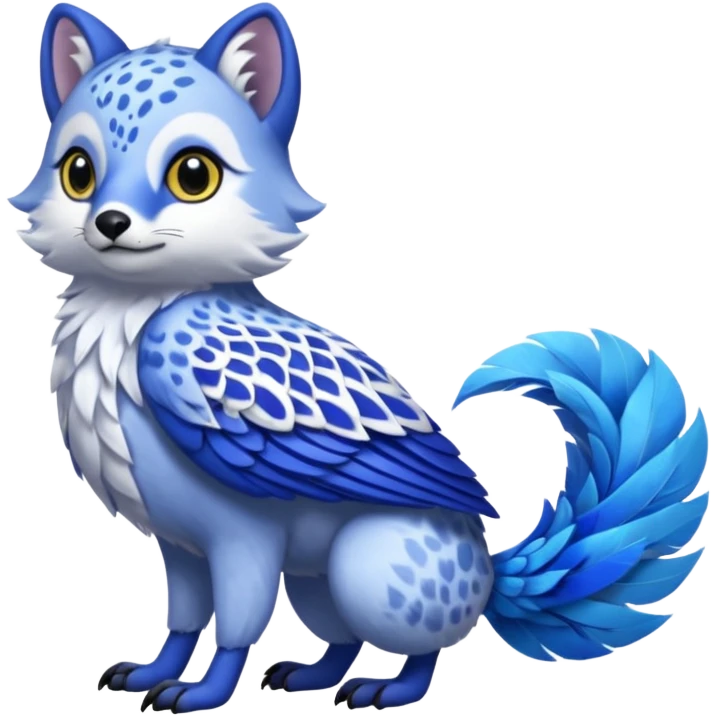 Arctic-Fox-Snow-Leopard-Blue-Tang-Fish-Hyacinth-Macaw-fusion-hybrid-animal-creature, full body emoji