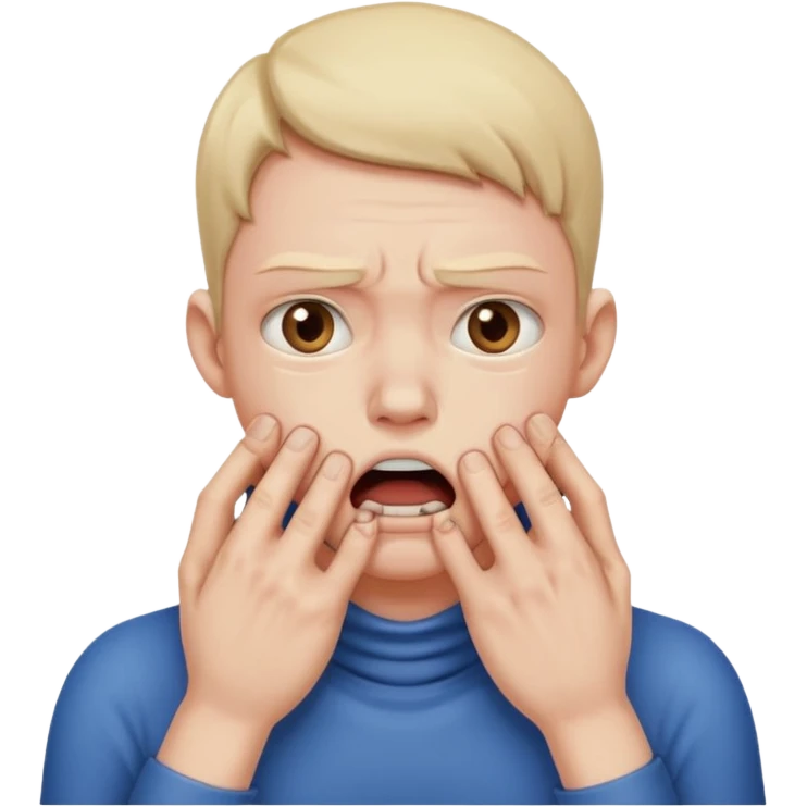 Stressed clenching face and mouth with hands choking the neck emoji