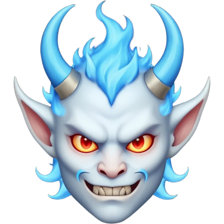 Cool devil with blue flame and shades, cute face, half body emoji