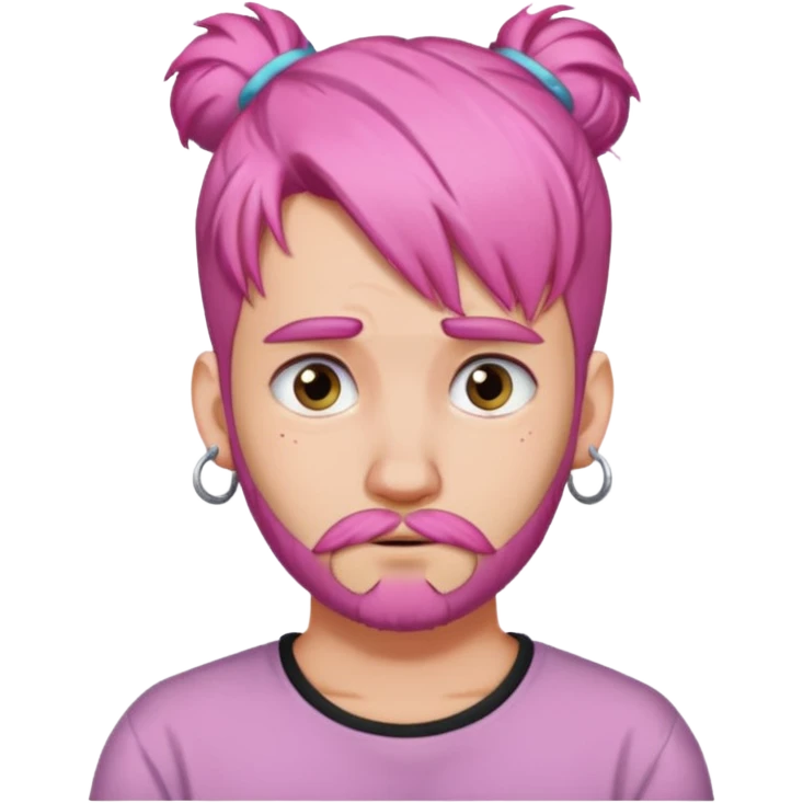  big bun haired with earrings pink hair guy sad with beard emoji