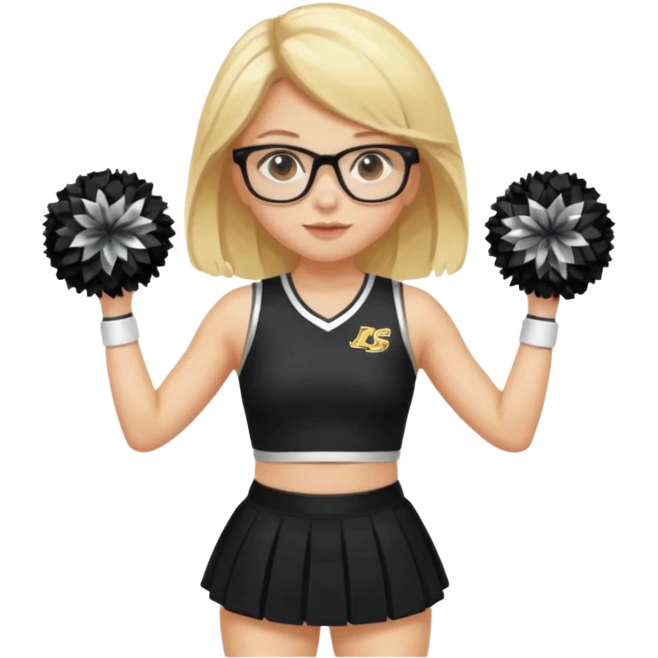  Sexy Dominatrix blonde hair and glasses full body in a cheerleader black clothes  emoji
