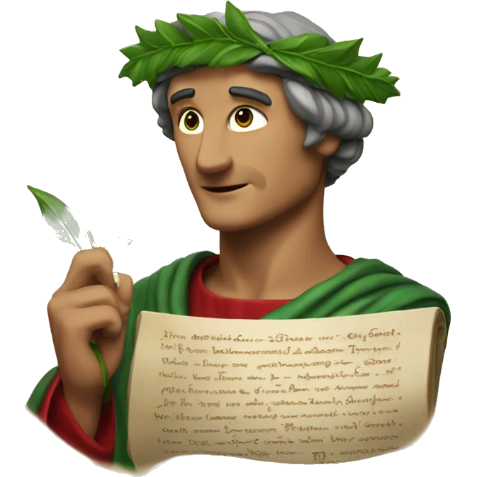Dante Alighieri with a green laurel wreath on his head and holding a scroll in his hand emoji