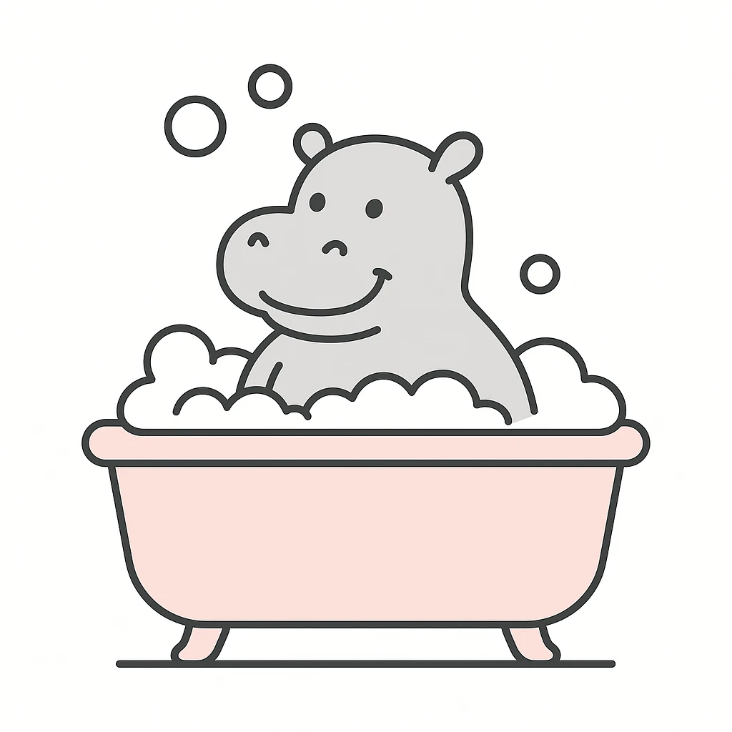 happy hippo with bubbles in bathtub emoji