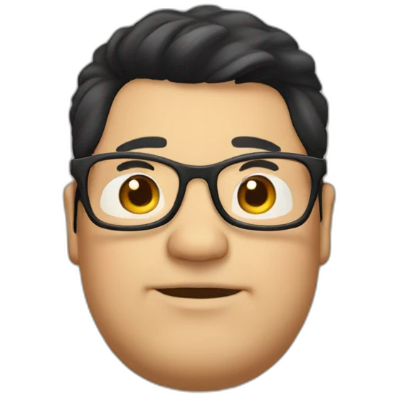 fat guy with glasses, black haired, clean shaven emoji