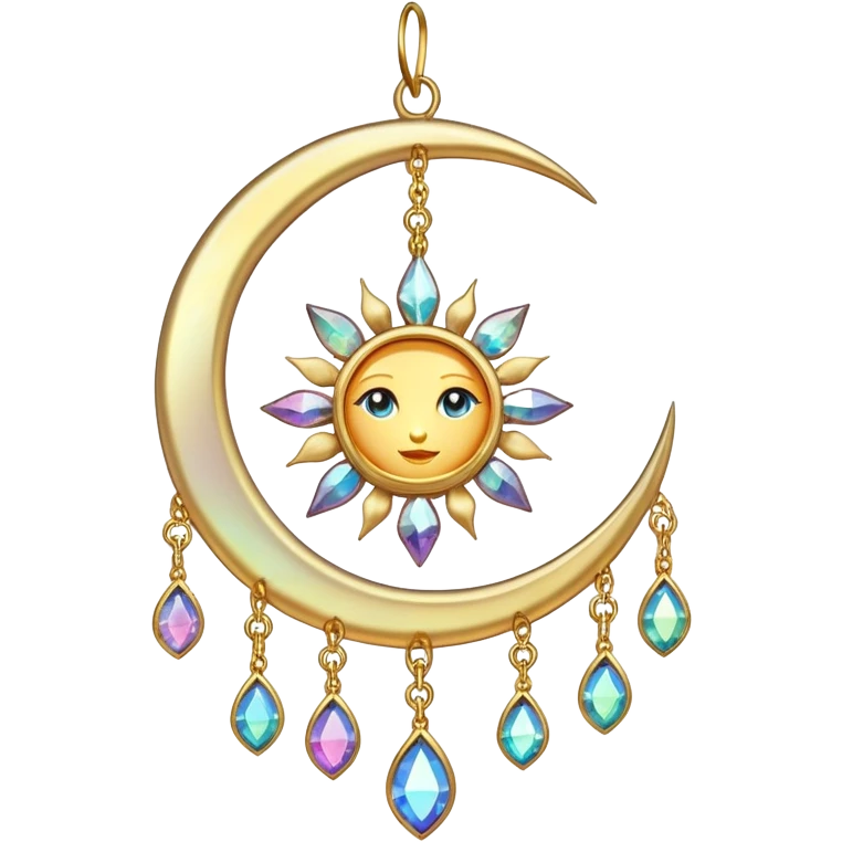 Hanging chained sun-catcher with iridescent crystal gemstones  and gold crescent  emoji