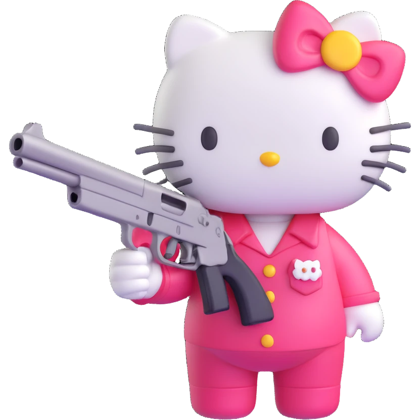Hello Kitty character holding a gun emoji