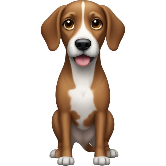 brown dog with black lines, long legs, a white spot on the muzzle and legs emoji