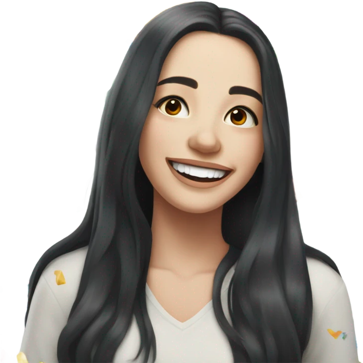 Pale girl with long black hair celebrating  emoji
