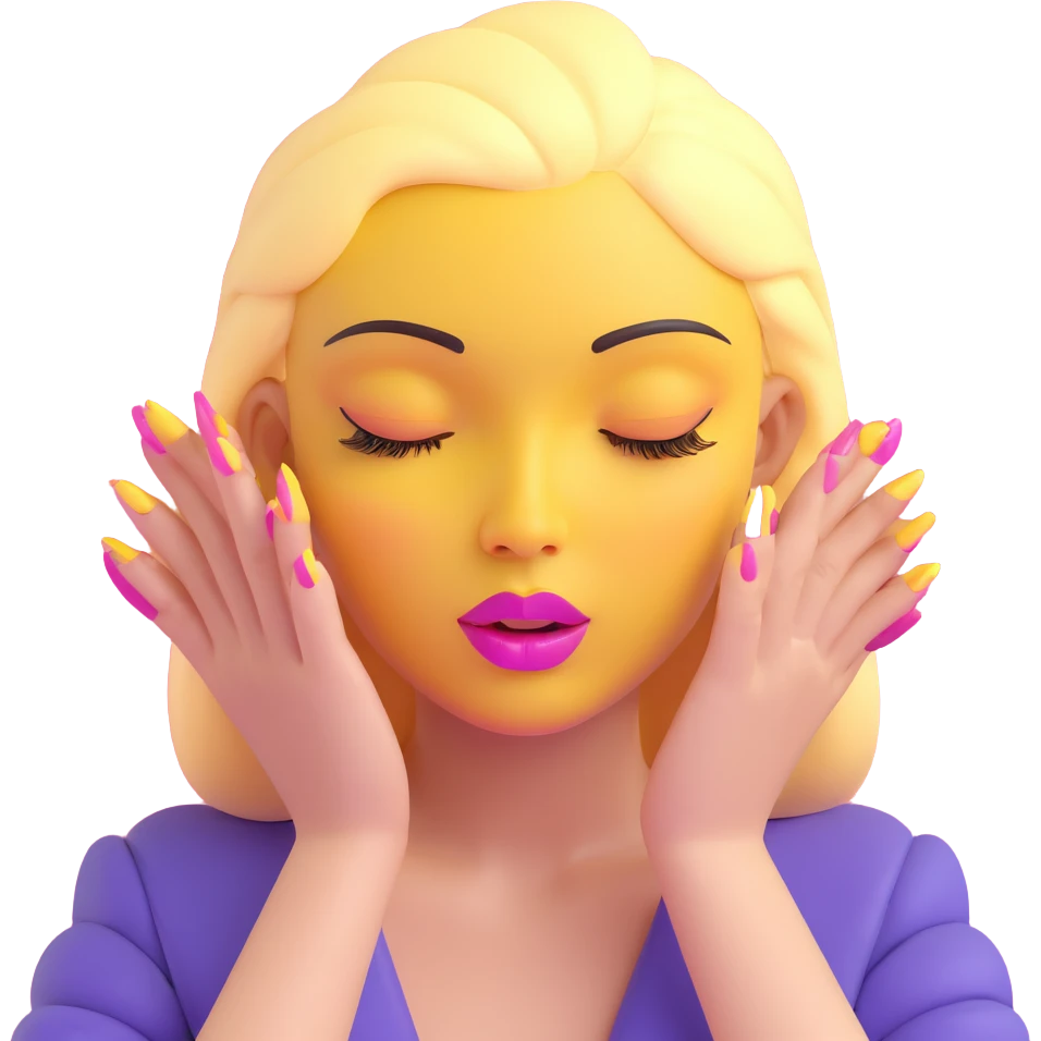 yellow face nodding, closed eyes with dramatic lashes, full lips, hands with long pink nails emoji