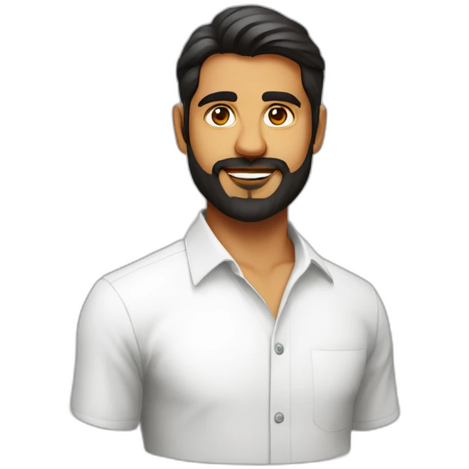 Young Jayendrasinh Solanki as Developer in white shirt with sleeve up and medium beard emoji