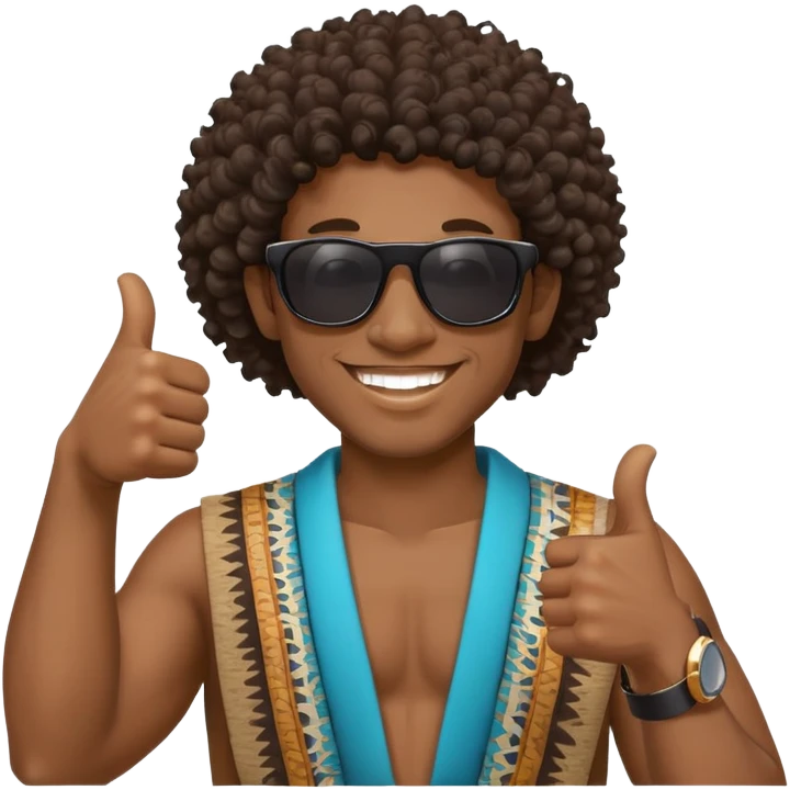Black tribal man with curly hair wearing sunglasses smiling thumbs up emoji