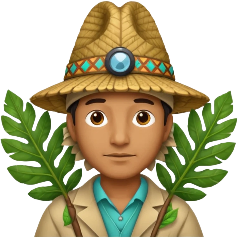 an scientist man wearing a large leaf tribal hat emoji