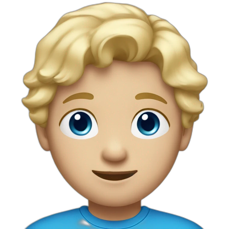 A child with blond hair, blue eyes and a blue t-shirt emoji