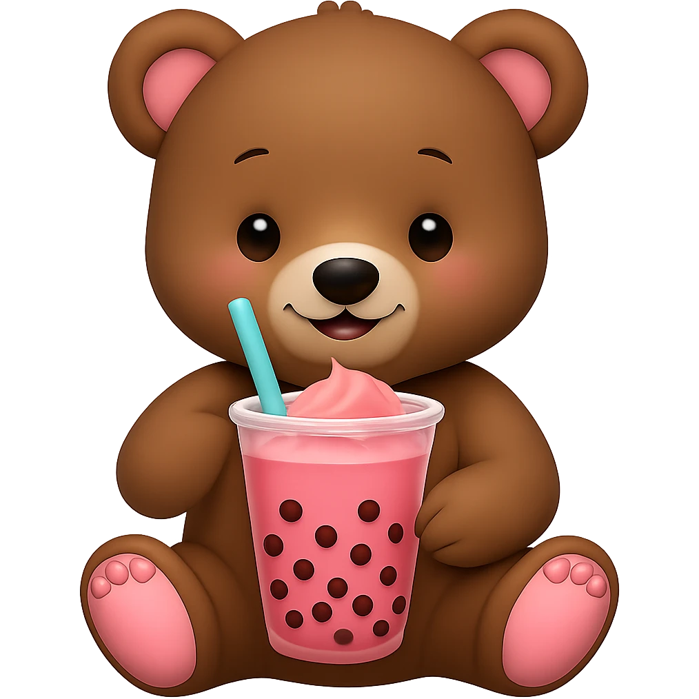 Change the boba tea to a strawberry flavor with pink color, keep the bear and style the same, no background. emoji