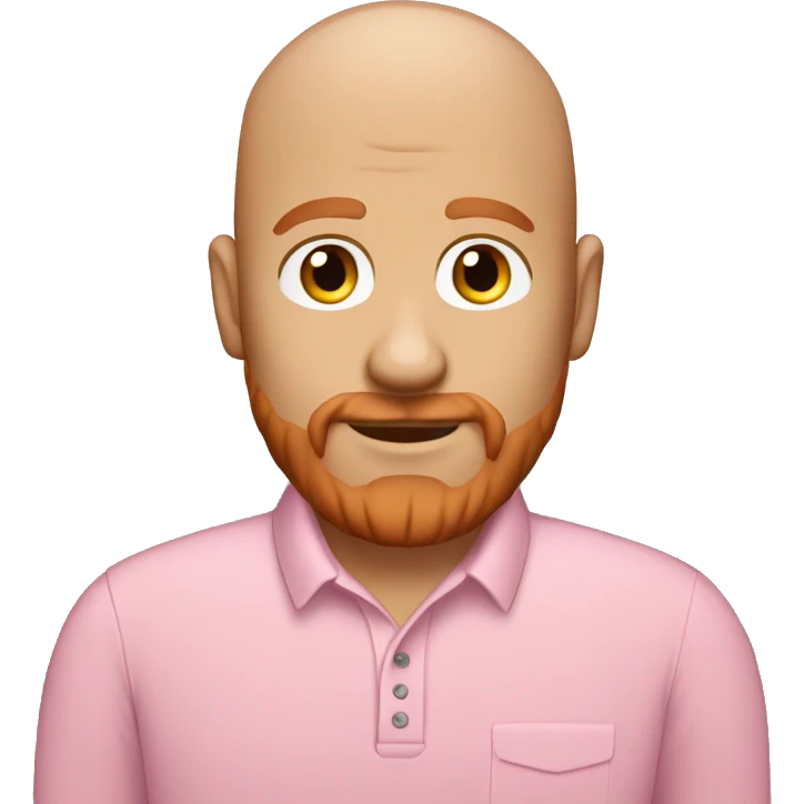 Bald dad with a little beard of 3 day redhair wearing a pink polo emoji