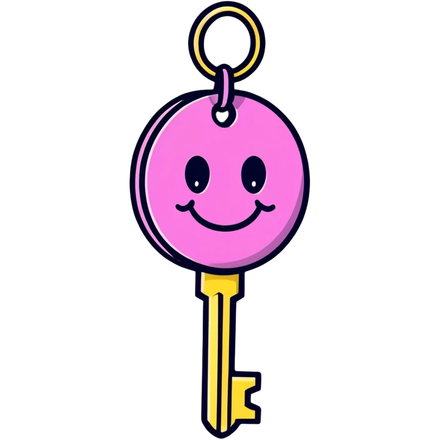 cute cartoon key with a smiling face emoji