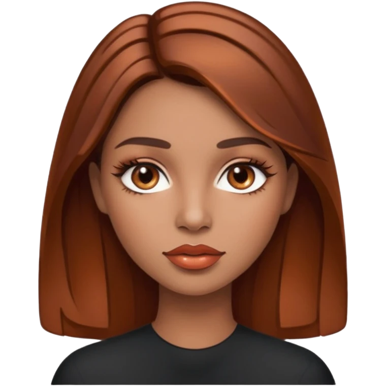 Mujer como medio morena pero también blanca ojos cafés pelo como café mezclado con poquito cobrizo labios con gloss muy definidos emoji