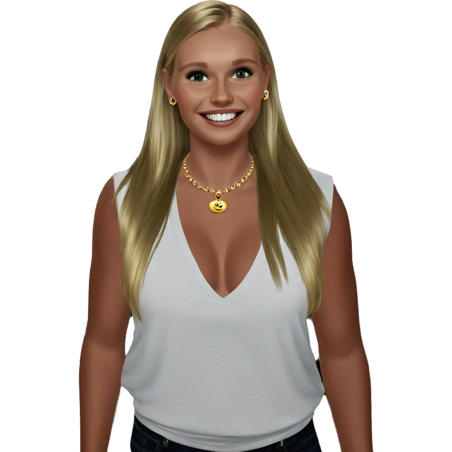 blonde girl with jewelry smile emoji