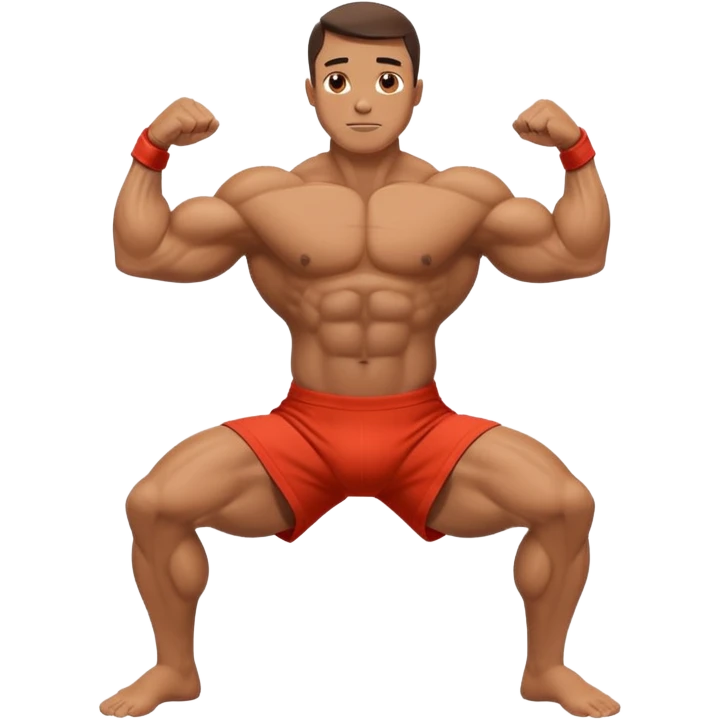 A bodybuilder doing a side lunge and flexing his biceps his kneels more doe emoji