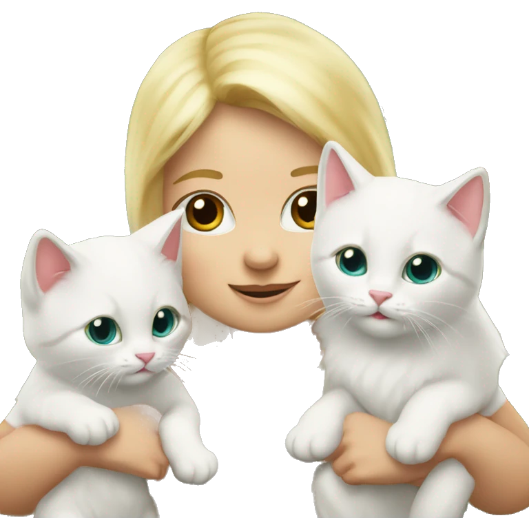 Blond baby with two white Sibirien cats under a Christmas tree emoji