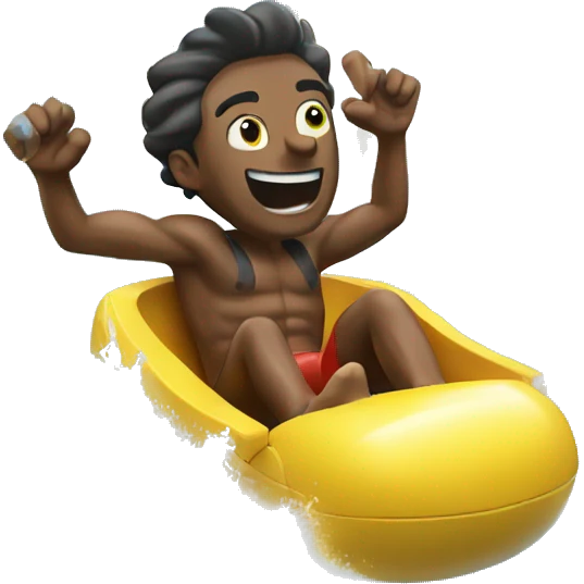 A man rides a slide in a water park  emoji